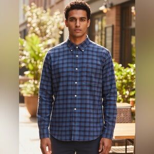 UNTUCKit Scavino Flannel Shirt XXL Regular Fit Blue Burgundy Plaid NWOT